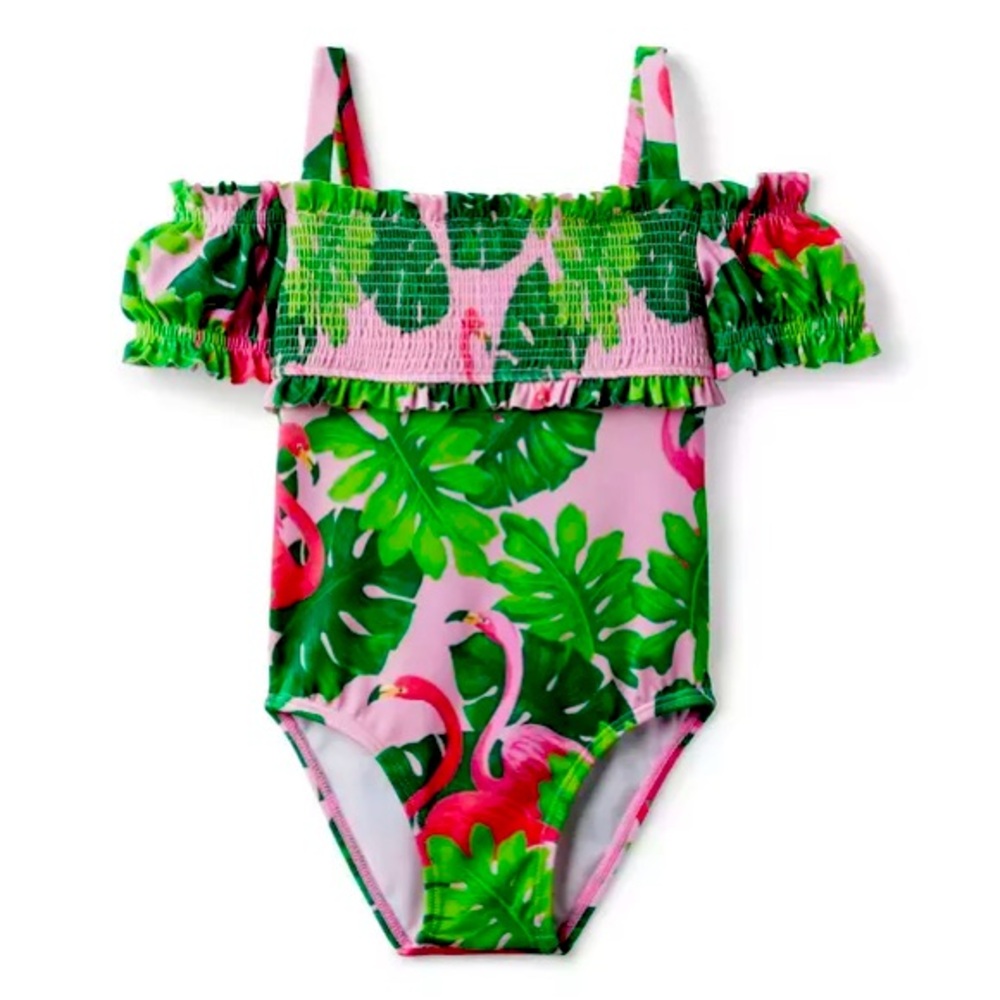 Janie and Jack Pink and Green Ruffled Swimsuit